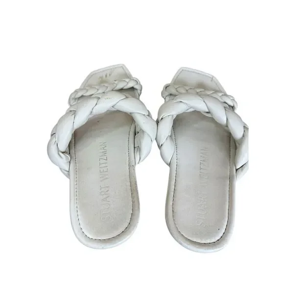 Stuart Weitzman White Leather Braided Slide Sandals Size 10 Women’s - Picture 6 of 8